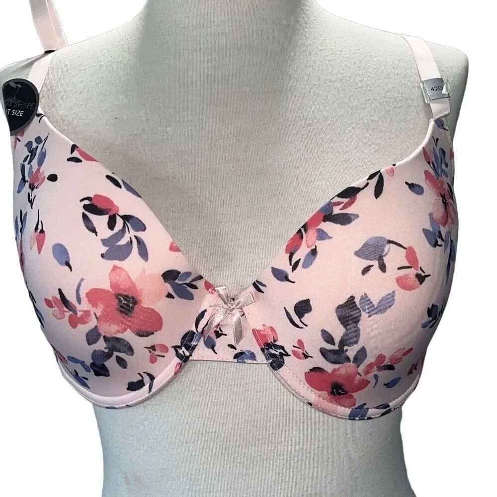 NWT Delta Burke Floral Bra Underwire Lightly Padded 42D Molded Cup